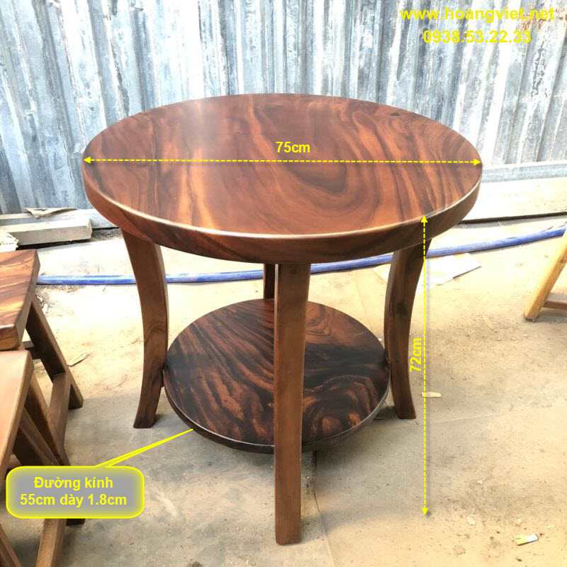 Bàn trà tròn gỗ me tay 2 tầng Bàn trà tròn gỗ me tay 2 tầng