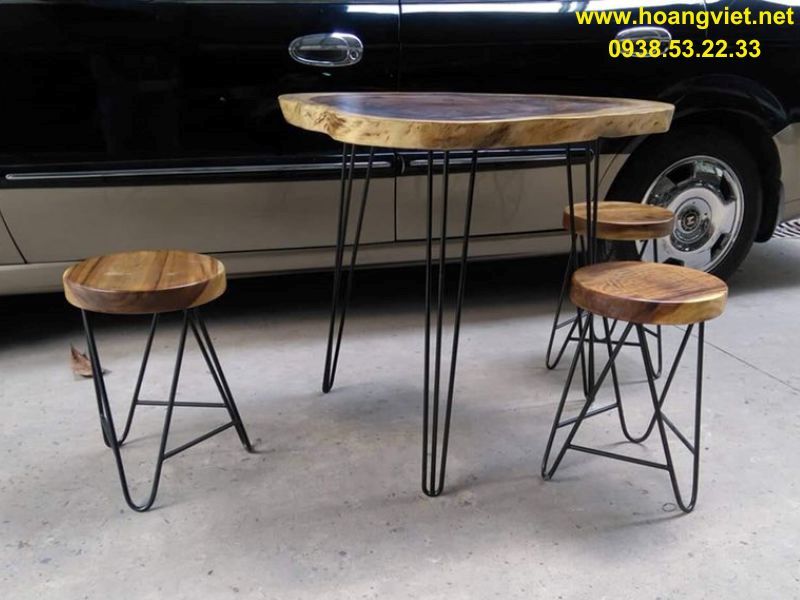 Bàn trà tròn gỗ me tây chân sắt Bàn trà tròn gỗ me tây chân sắt