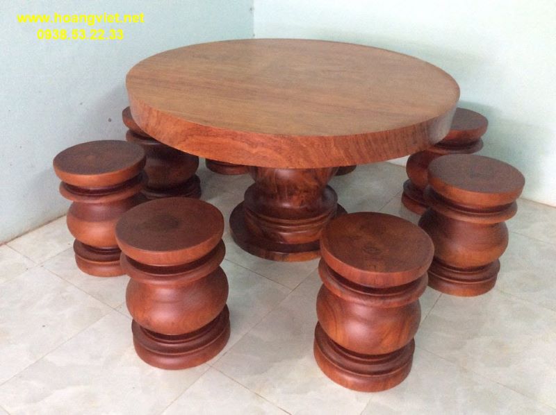 Bàn tròn gỗ cẩm lại nguyên khối 8 ghế đôn Bàn tròn gỗ cẩm lại nguyên khối 8 ghế đôn