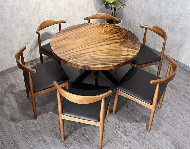 Bàn tròn gỗ chân sắt 6 ghế Bàn tròn gỗ chân sắt 6 ghế