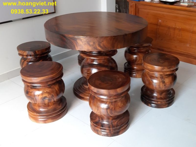 Bàn tròn 6 đôn gỗ me tây nguyên khối Bàn tròn 6 đôn gỗ me tây nguyên khối
