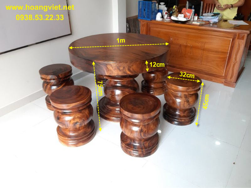 Bàn tròn 6 đôn gỗ me tây nguyên khối Bàn tròn 6 đôn gỗ me tây nguyên khối
