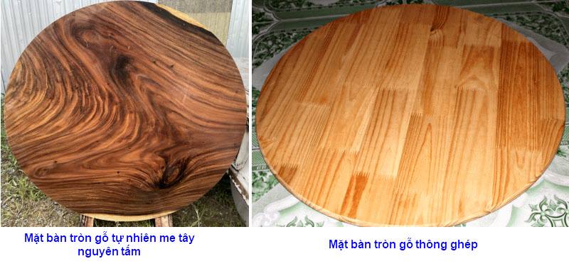 Mặt bàn tròn gỗ me tây nguyên tấm và gỗ thông ghép. Mặt bàn tròn gỗ me tây nguyên tấm và gỗ thông ghép.