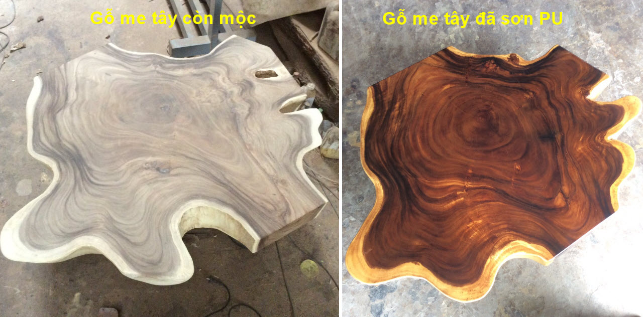 Giá bàn tròn gỗ nguyên khối me tây đường kính 1m dày 10cm