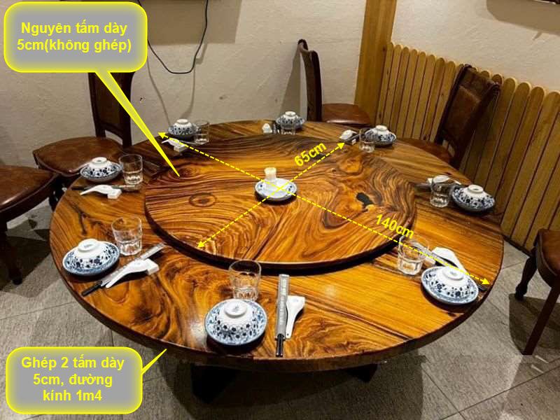 Bàn ăn tròn xoay gỗ me tây nguyên khối 8 ghế Bàn ăn tròn xoay gỗ me tây nguyên khối 8 ghế