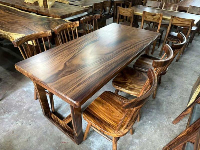 Bàn ăn 6 ghế gỗ me tây nguyên tấm Bàn ăn 6 ghế gỗ me tây nguyên tấm
