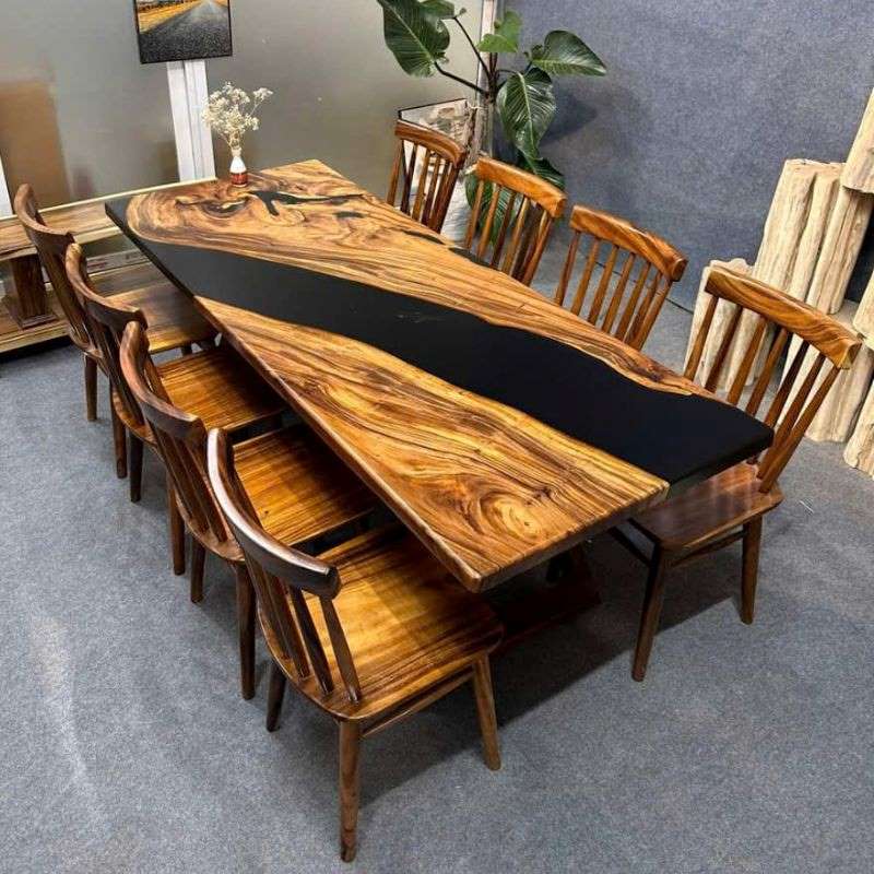 Bàn ăn gỗ me tây epoxy 8 ghế Bàn ăn gỗ me tây epoxy 8 ghế