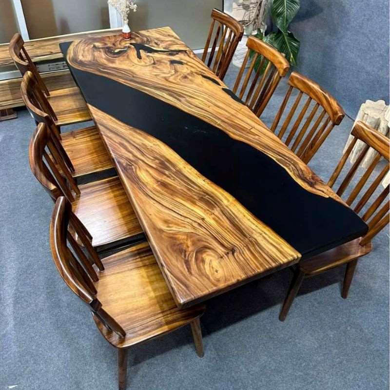 Bàn ăn gỗ me tây epoxy 8 ghế Bàn ăn gỗ me tây epoxy 8 ghế