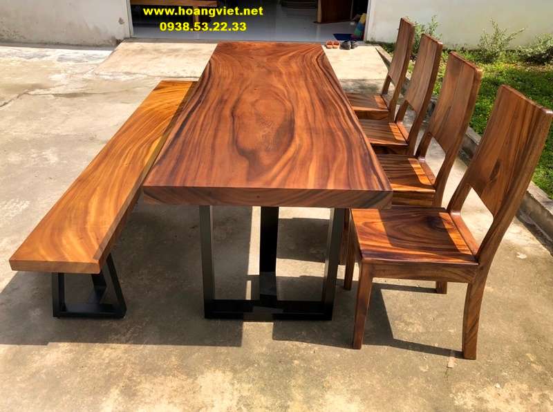 Bộ bàn ăn gỗ me tây ghế băng dài Bộ bàn ăn gỗ me tây ghế băng dài