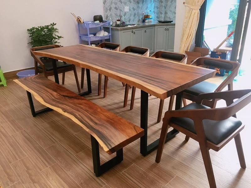 Bộ bàn ăn me tây ghế băng dài  Bộ bàn ăn me tây ghế băng dài