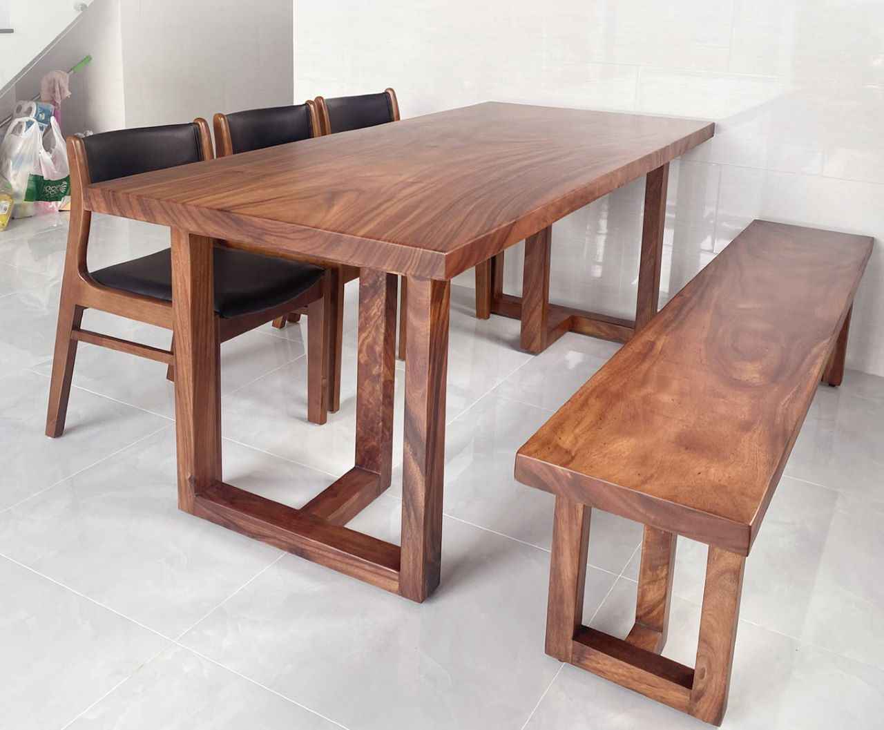 Bộ bàn ghế ăn nguyên tấm băng dài Bộ bàn ghế ăn nguyên tấm băng dài