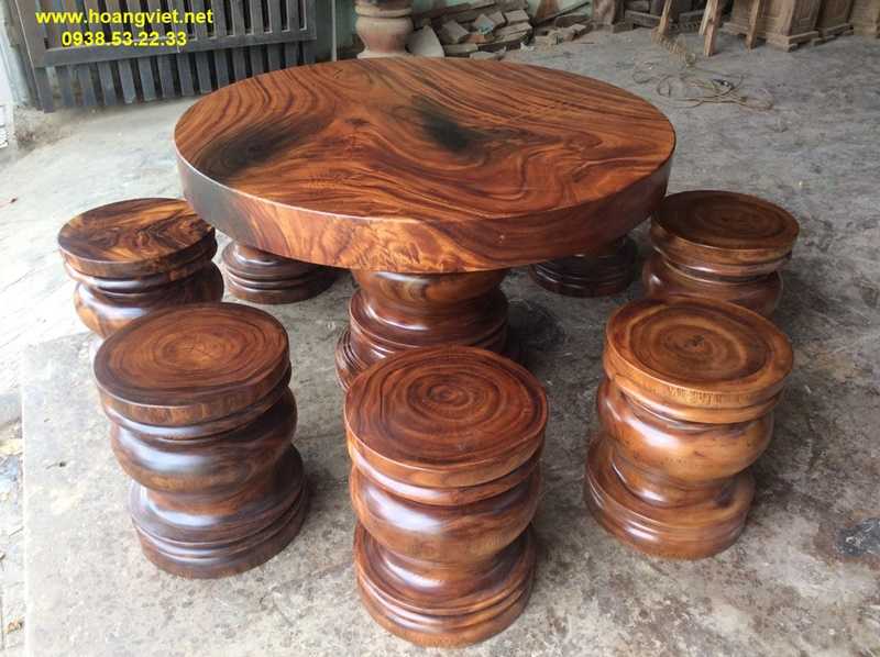 Bộ bàn tròn gỗ nguyên khối 8 đôn tphcm Bộ bàn tròn gỗ nguyên khối 8 đôn tphcm