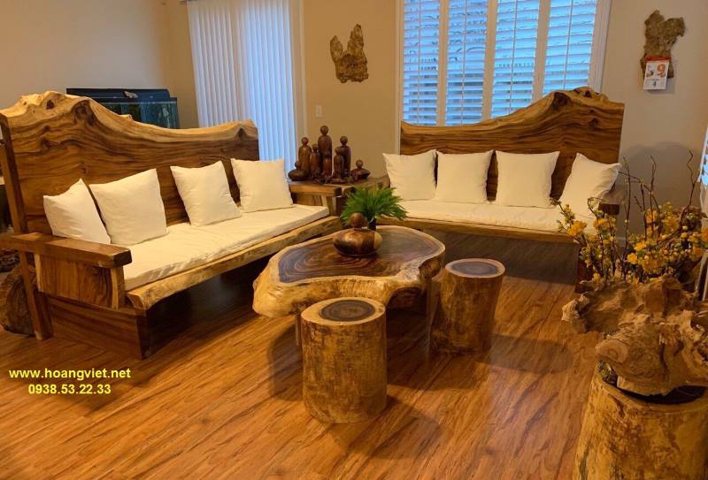 Đôn gỗ nguyên khối tròn tự nhiên kết hợp bàn sofa Đôn gỗ nguyên khối tròn tự nhiên kết hợp bàn sofa