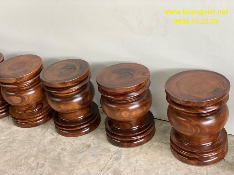 Đôn tròn gỗ me tây vân đẹp Đôn tròn gỗ me tây vân đẹp