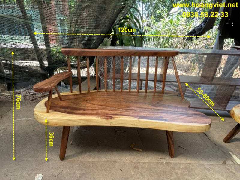 Kích thước ghế băng dài 1m2 gỗ me tây có tựa Kích thước ghế băng dài 1m2 gỗ me tây có tựa
