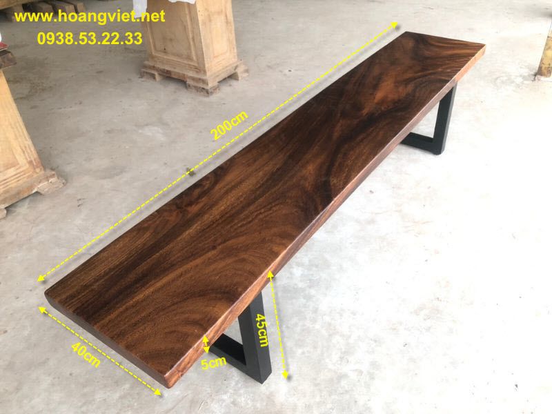 Ghế băng dài 2m gỗ me tây kết hợp chân sắt Ghế băng dài 2m gỗ me tây kết hợp chân sắt