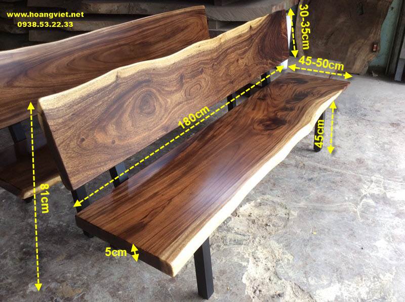 Kích thước ghế băng dài có tựa lưng gỗ me tây nguyên tấm Kích thước ghế băng dài có tựa lưng gỗ me tây nguyên tấm