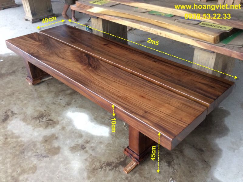 Ghế băng dài gỗ me tây dày 10cm dài 2m5 Ghế băng dài gỗ me tây dày 10cm dài 2m5