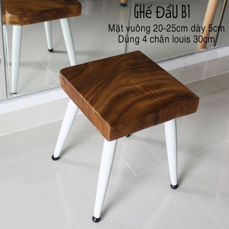 Ghế đôn gỗ vuông chân sắt Ghế đôn gỗ vuông chân sắt
