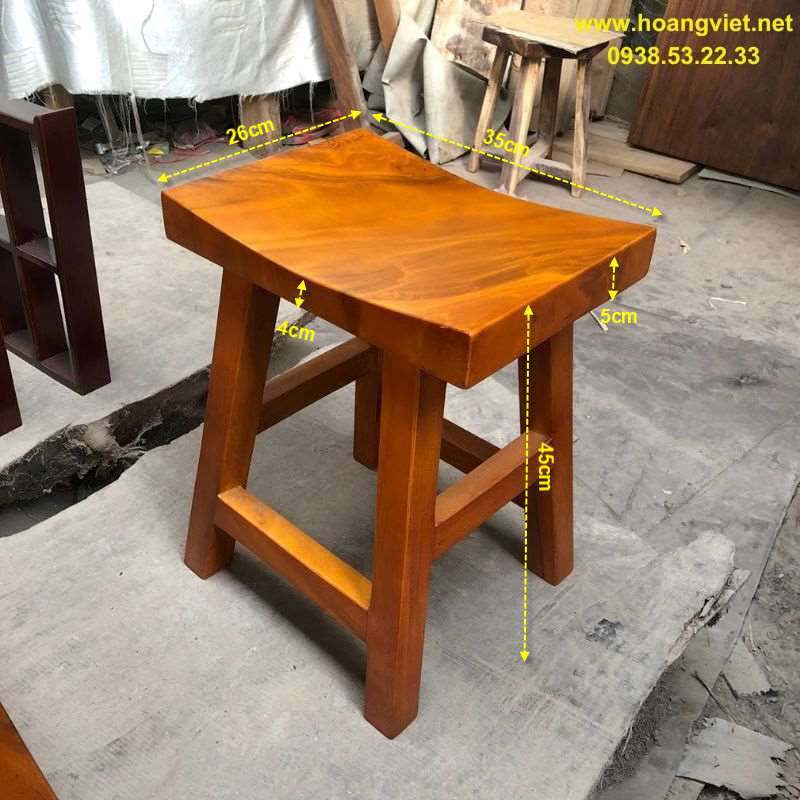 Ghế đôn gỗ me tây chữ nhật mặt lõm Ghế đôn gỗ me tây chữ nhật mặt lõm
