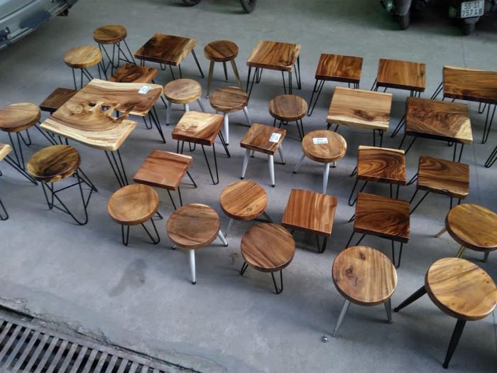 Ghế đôn gỗ tròn vuông chân sắt Ghế đôn gỗ tròn vuông chân sắt