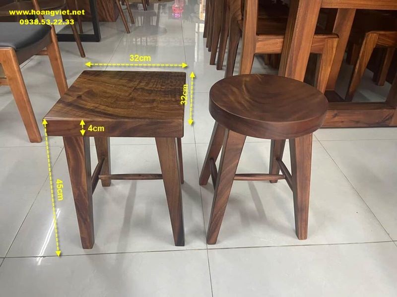 Ghế đôn vuông và ghế đôn tròn bằng gỗ me tây Ghế đôn vuông và ghế đôn tròn bằng gỗ me tây