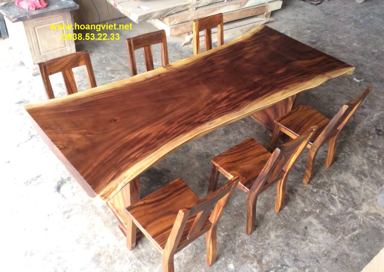 Bộ bàn 6 ghế gỗ me tây nguyên khối, mặt bàn (76-96)x5x230cm Bộ bàn 6 ghế gỗ me tây nguyên khối, mặt bàn (76-96)x5x230cm