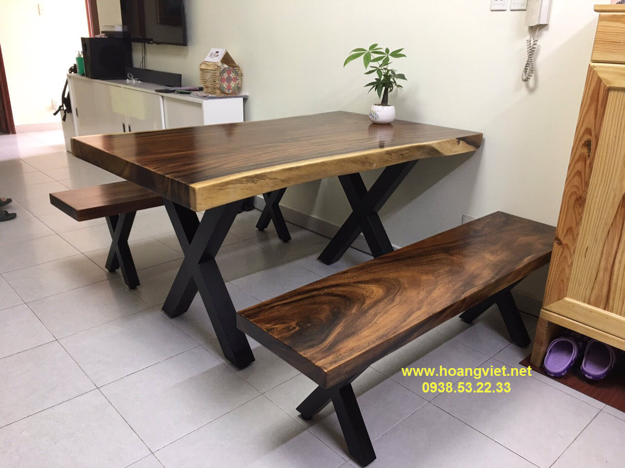 Bộ bàn gỗ còng 3 tấm, mặt bàn 80x7x140cm Bộ bàn gỗ còng 3 tấm, mặt bàn 80x7x140cm