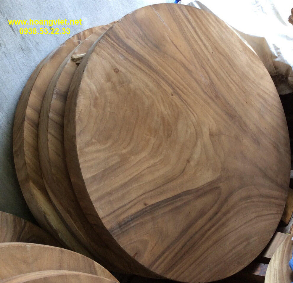 Mặt bàn tròn gỗ gõ bông lau nguyên khối, đường kính 1.27m, dày 18cm