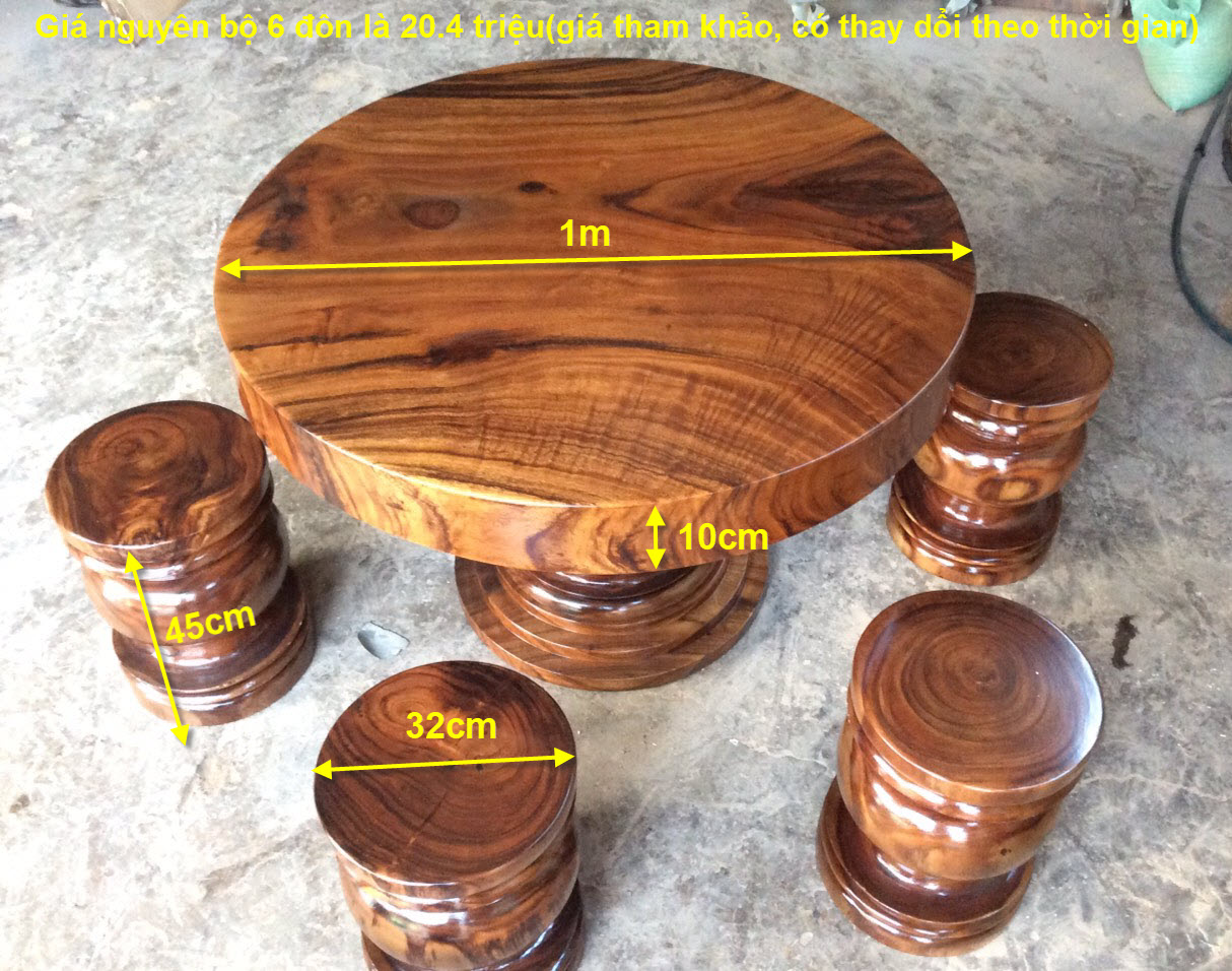 Kích thước bàn tròn gỗ nguyên khối thông dụng.