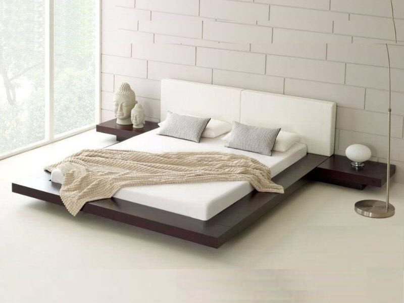 Giường phản tông nâu đen kết họp nệm trắng  Giường phản tông nâu đen kết họp nệm trắng