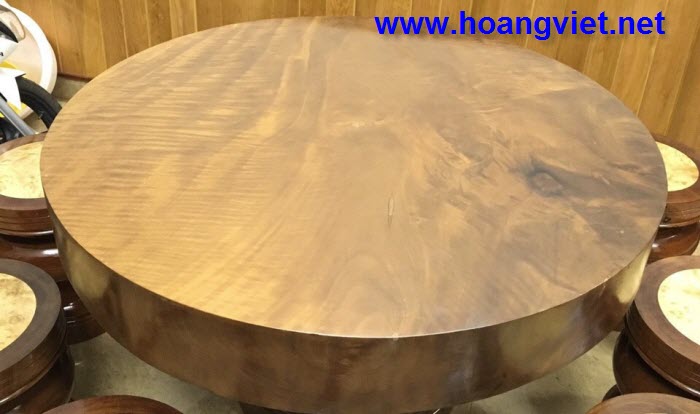 Mặt bàn tròn gỗ me tây nguyên khối, đường kính 1.2m, dày 12cm