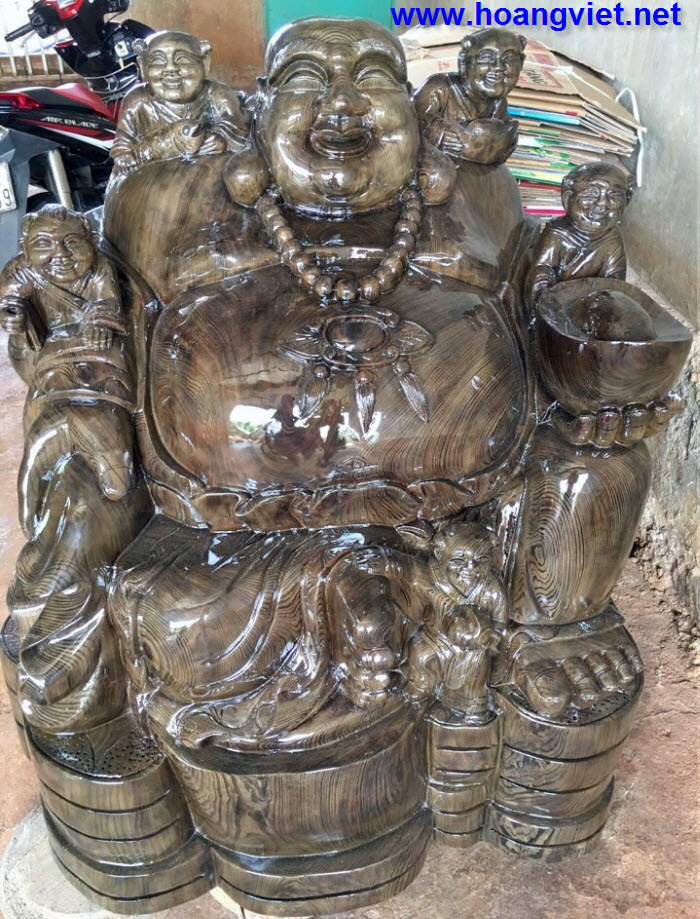 Tượng phật di lặc ngồi tiền bằng gỗ thủy tùng Tượng phật di lặc ngồi tiền bằng gỗ thủy tùng