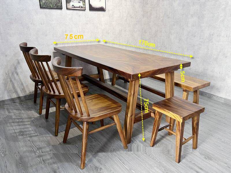 Kích thước bàn ăn ghế băng dài gỗ me tây 6 người Kích thước bàn ăn ghế băng dài gỗ me tây 6 người