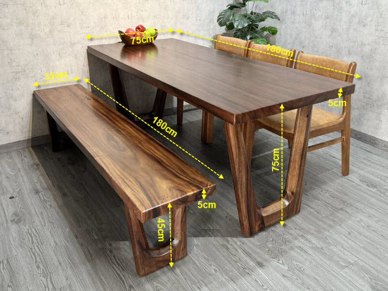 Kích thước bàn ăn ghế băng dài 6 người gỗ me tây Kích thước bàn ăn ghế băng dài 6 người gỗ me tây