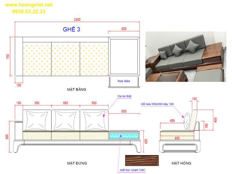 Kích thước ghế 3 người ngồi Kích thước ghế 3 người ngồi
