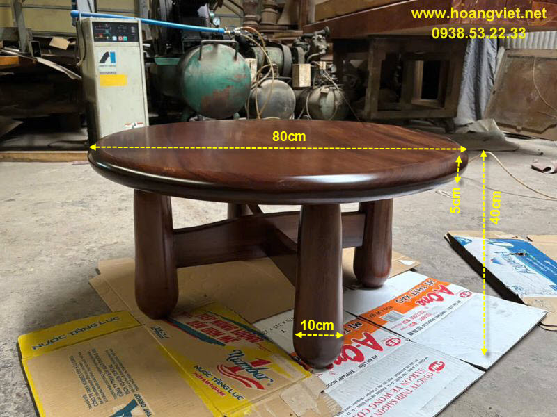 Kích thước bàn trà sofa gỗ me tây tròn đk 80cm dày 5cm Kích thước bàn trà sofa gỗ me tây tròn đk 80cm dày 5cm