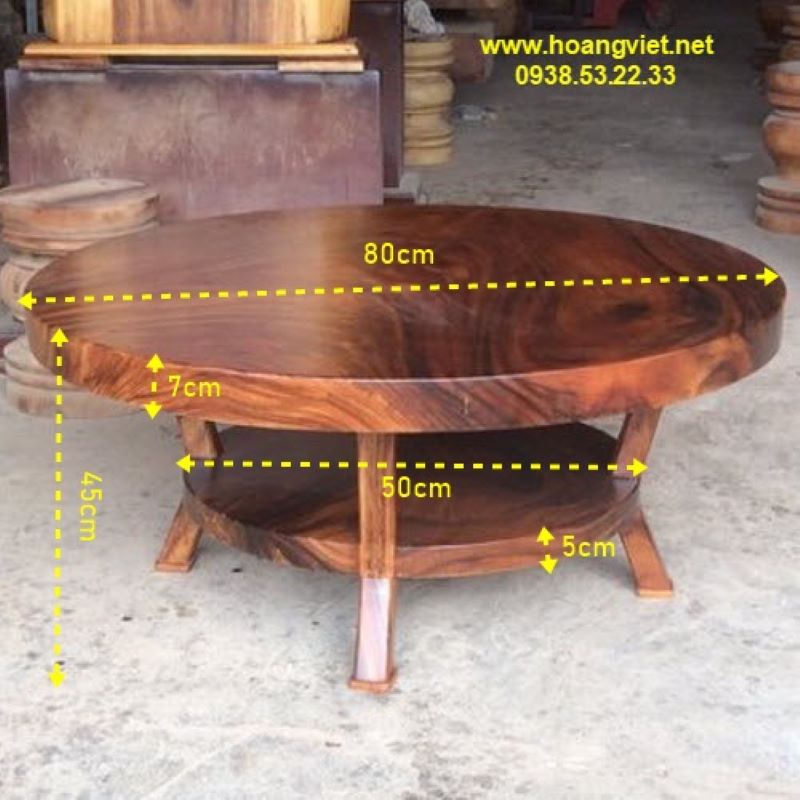 Kích thước bàn trà tròn gỗ me tây 2 tầng  Kích thước bàn trà tròn gỗ me tây 2 tầng