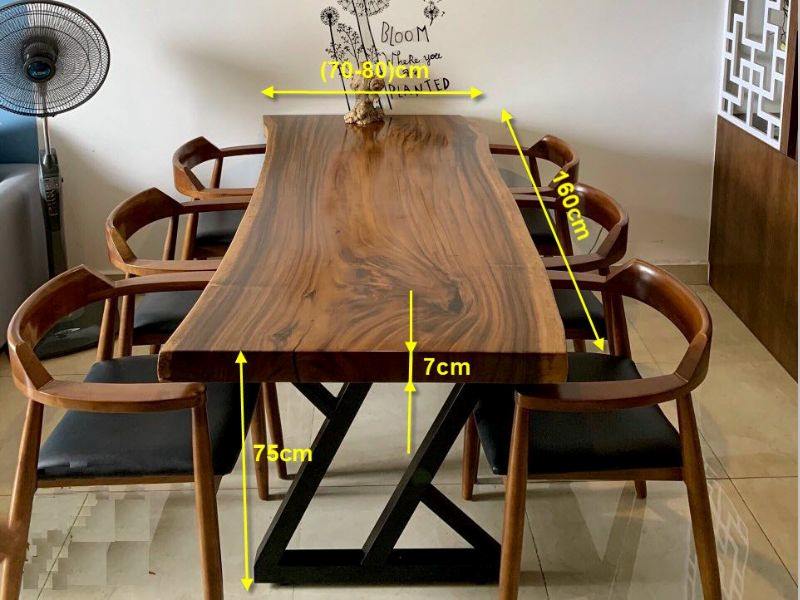 Kích thước bộ bàn ăn 6 ghế hiroshima tựa thấp Kích thước bộ bàn ăn 6 ghế hiroshima tựa thấp