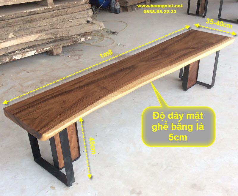 Kích thước ghế băng dài 1m8 gỗ me tây Kích thước ghế băng dài 1m8 gỗ me tây