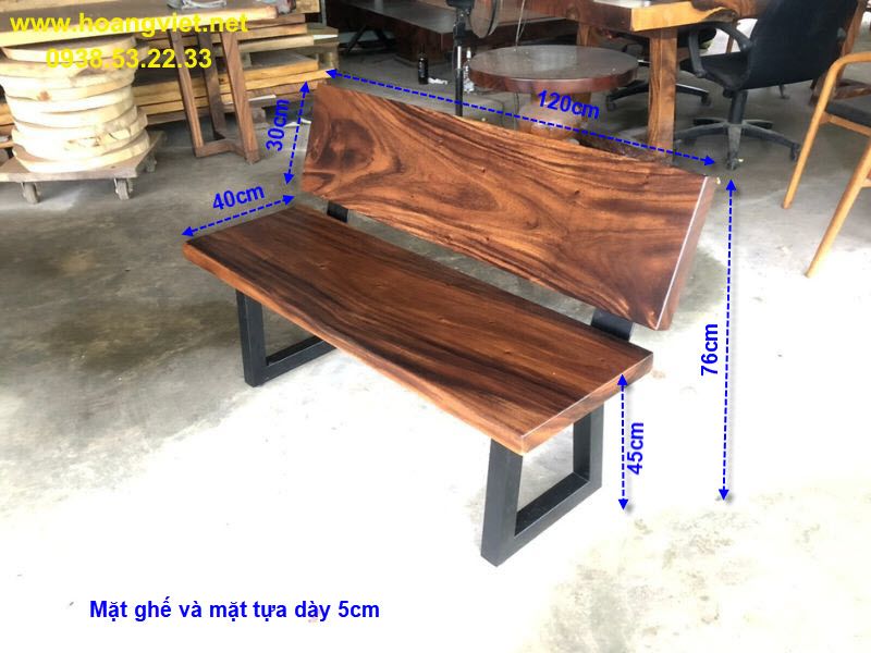 Kích thước ghế băng dài có tựa lưng gỗ me tây Kích thước ghế băng dài có tựa lưng gỗ me tây