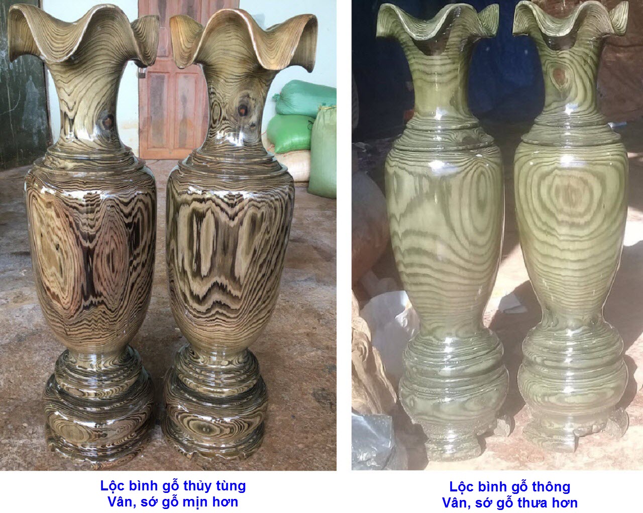 Lộc bình gỗ thủy tùng và lộc bình gỗ thông. Lộc bình gỗ thủy tùng và lộc bình gỗ thông.