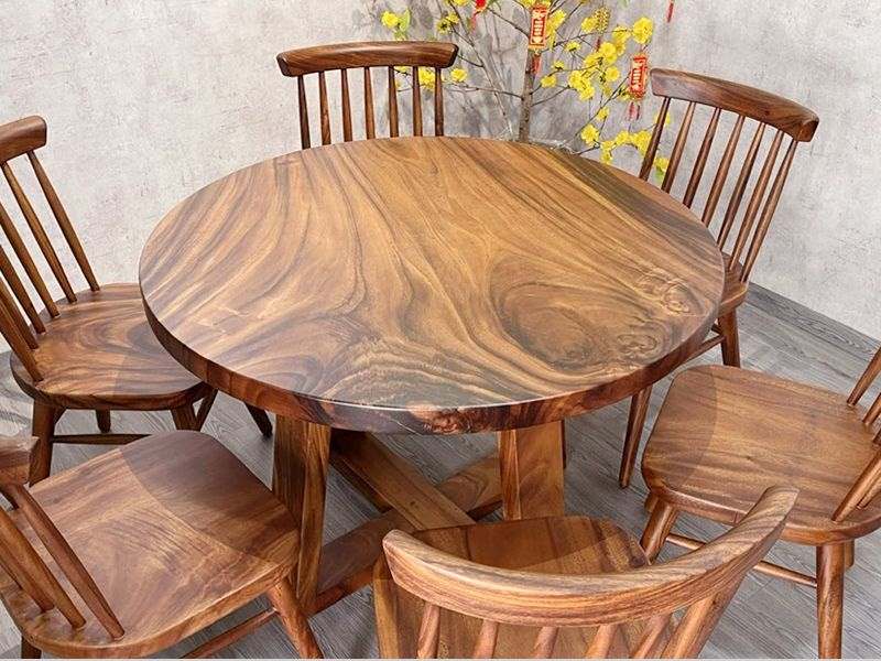 Mặt bàn ăn gỗ me tây hình tròn đk 1m dày 5cm Mặt bàn ăn gỗ me tây hình tròn đk 1m dày 5cm