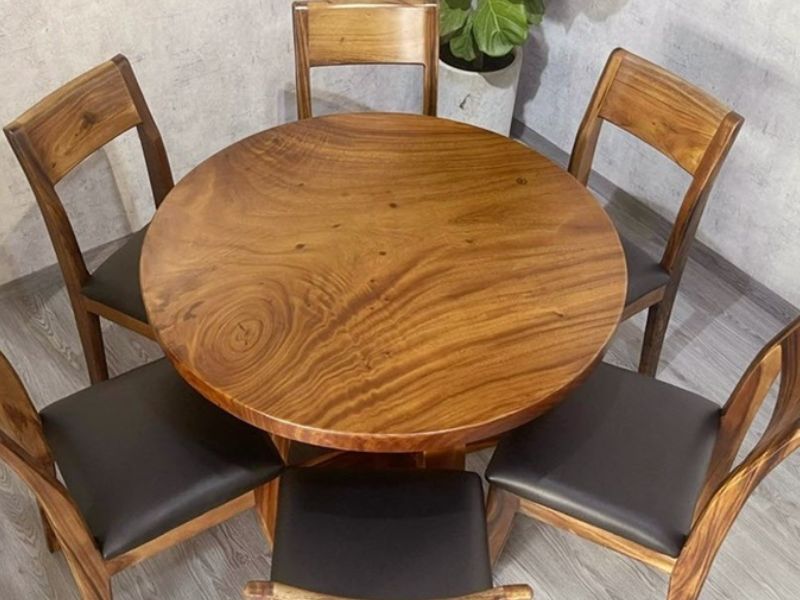 Mặt bàn ăn tròn gỗ me tây đường kính 1m dày 5cm Mặt bàn ăn tròn gỗ me tây đường kính 1m dày 5cm