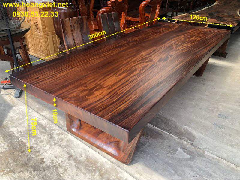 Mặt bàn gỗ me tây nguyên khối dài 3m rộng 1m2 dày 10cm Mặt bàn gỗ me tây nguyên khối dài 3m rộng 1m2 dày 10cm