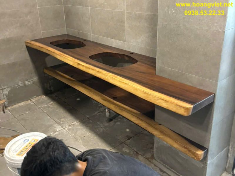 Mặt gỗ me tây đặt lavabo Mặt gỗ me tây đặt lavabo