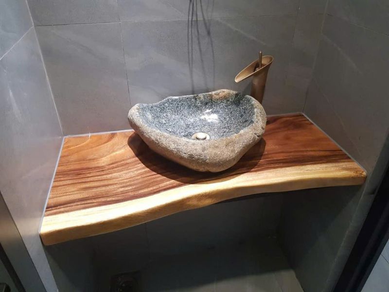 Mặt bàn lavabo gỗ me tây nguyên tấm Mặt bàn lavabo gỗ me tây nguyên tấm