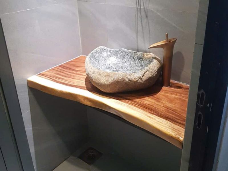 Mặt bàn lavabo gỗ me tây nguyên tấm Mặt bàn lavabo gỗ me tây nguyên tấm