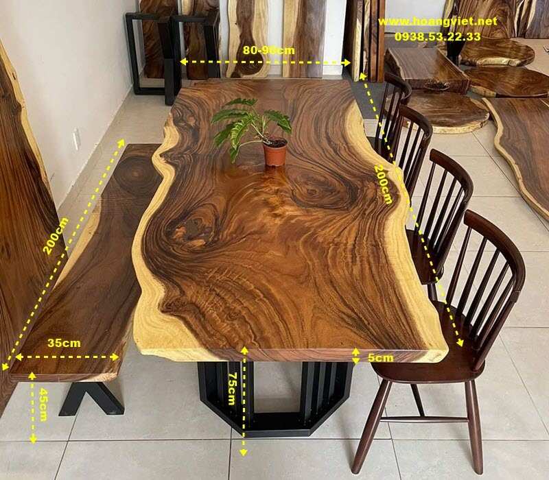 Mẫu bàn ăn gỗ nguyên khối ghế băng dài Mẫu bàn ăn gỗ nguyên khối ghế băng dài
