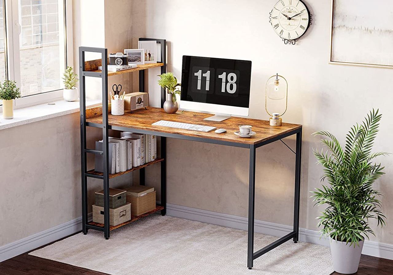 Mẫu bàn làm việc liền giá sách bằng gỗ đẹp. Mẫu bàn làm việc liền giá sách bằng gỗ đẹp.